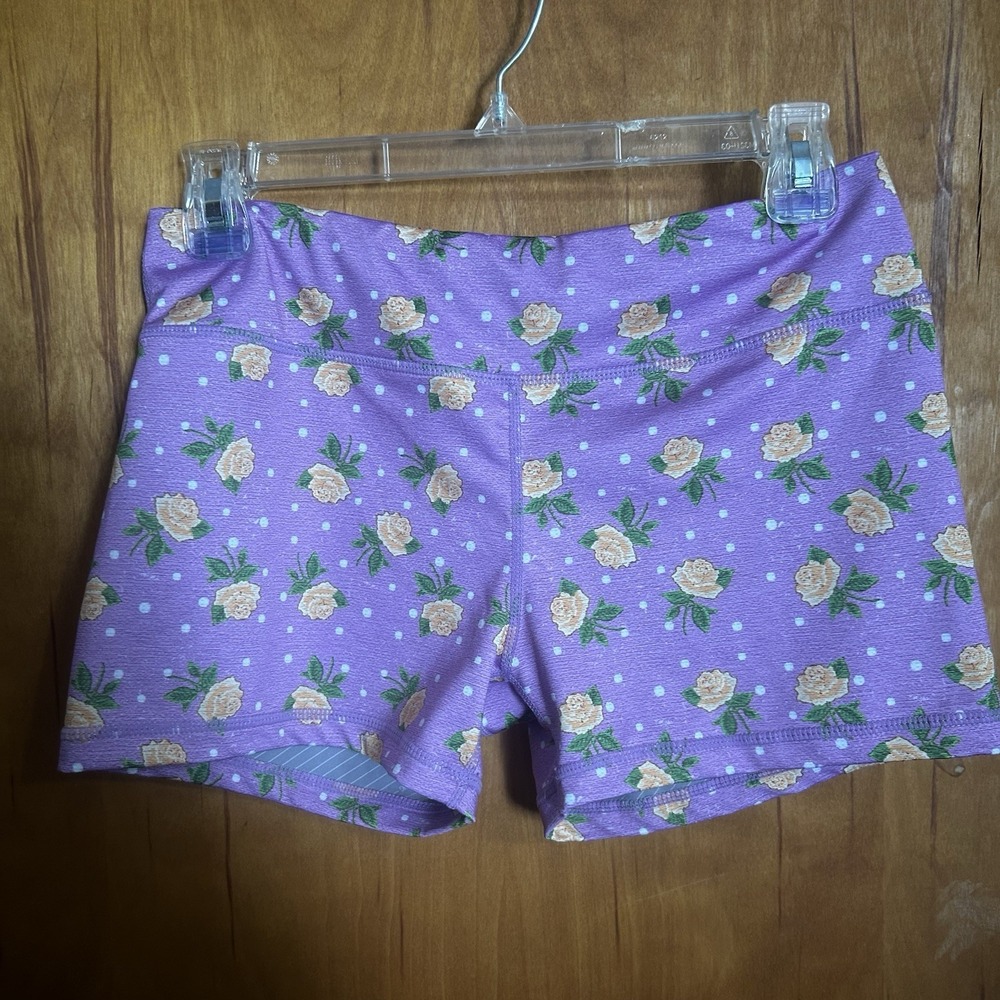 IAB MFG Women's Purple Yellow Roses Booty Athletic Shorts Size 10 Large